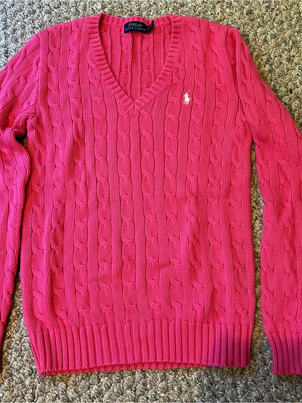 Ralph Lauren Pink Cable-Knit V-Neck Sweater